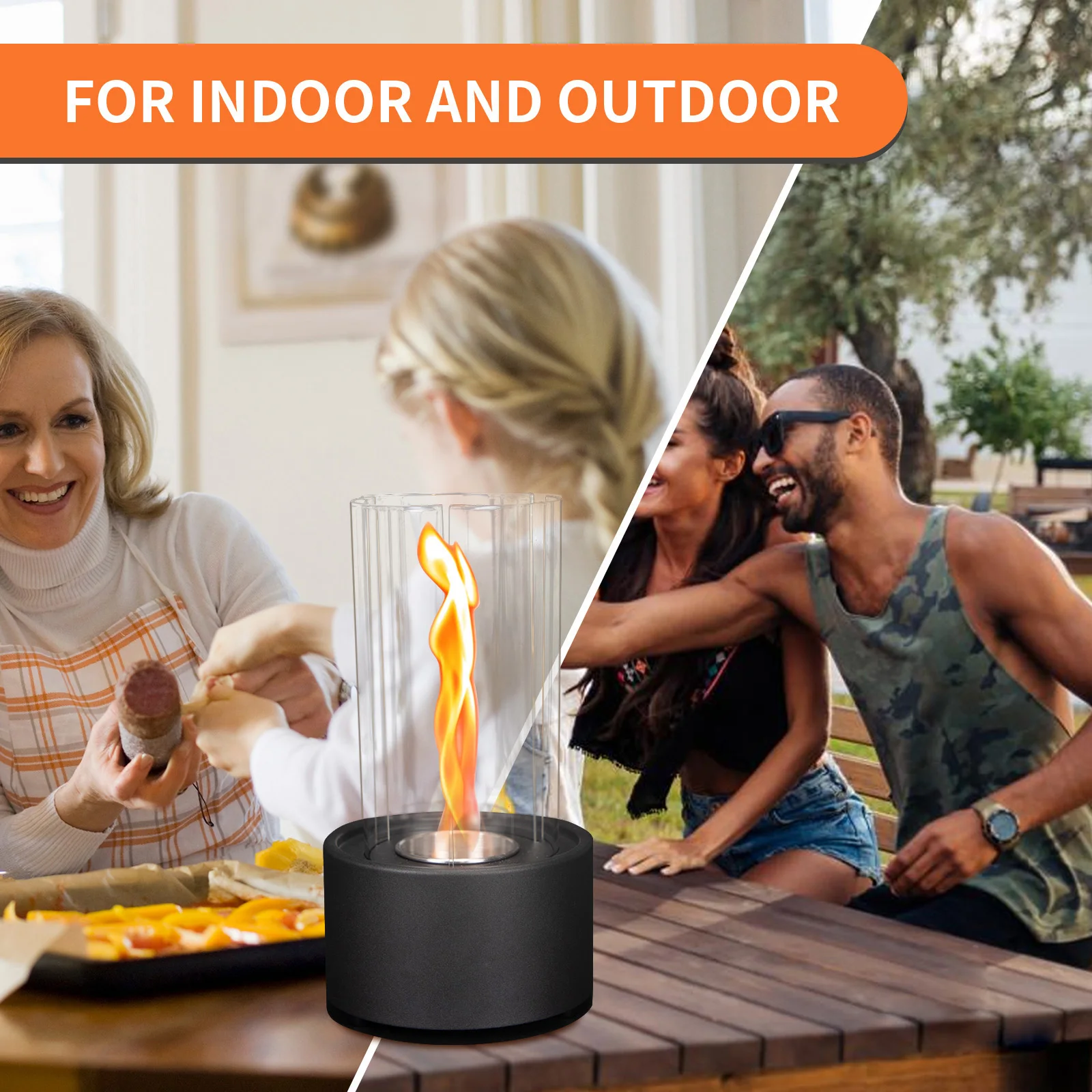 Indoor Table Top Fire Pit Metal Ethanol Fireplace with Bioethanol Burner Spin Fire & Tornado Fire Pit Features