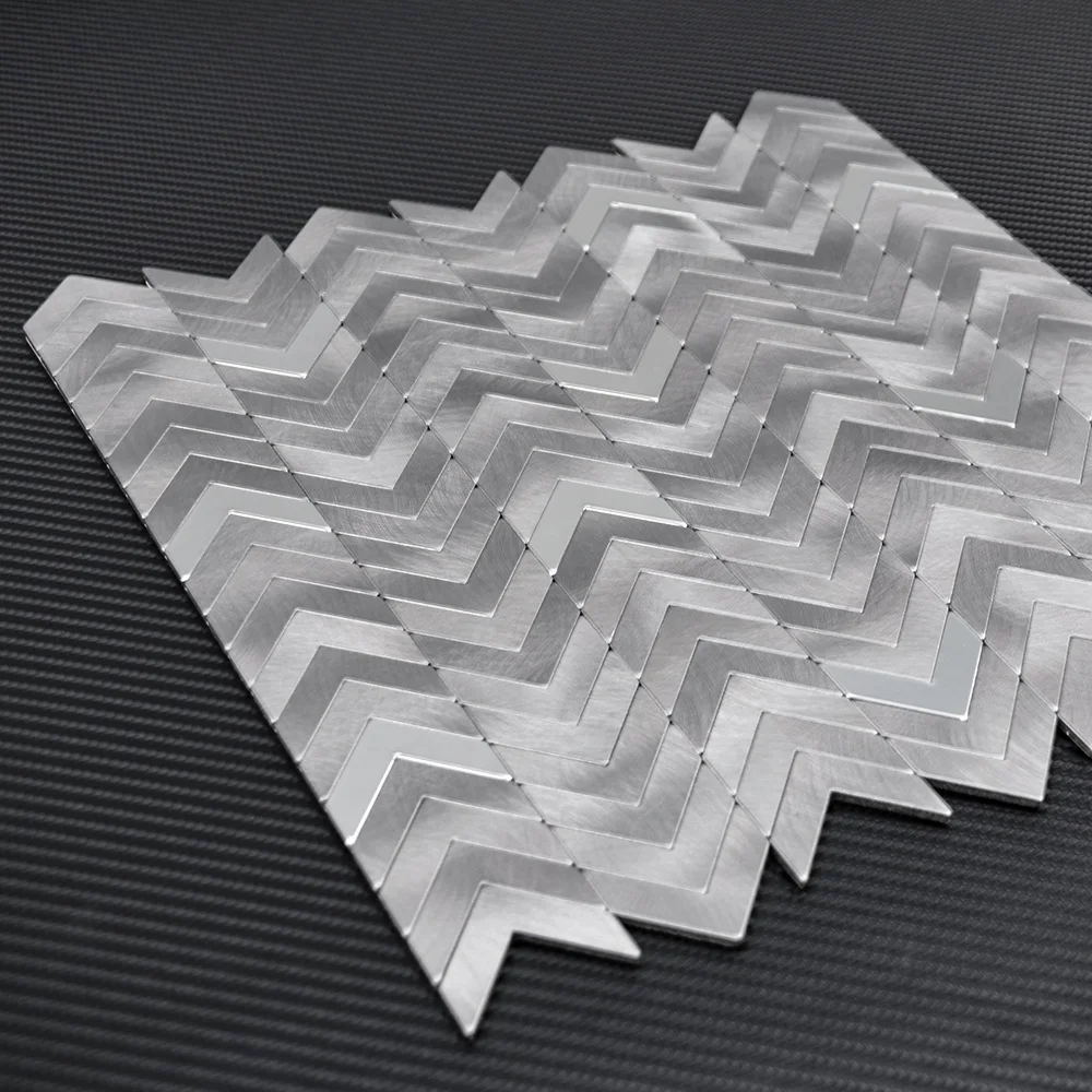 Gray brushed mosaic kitchen backsplash aluminium peel and stick wall tile for home decor