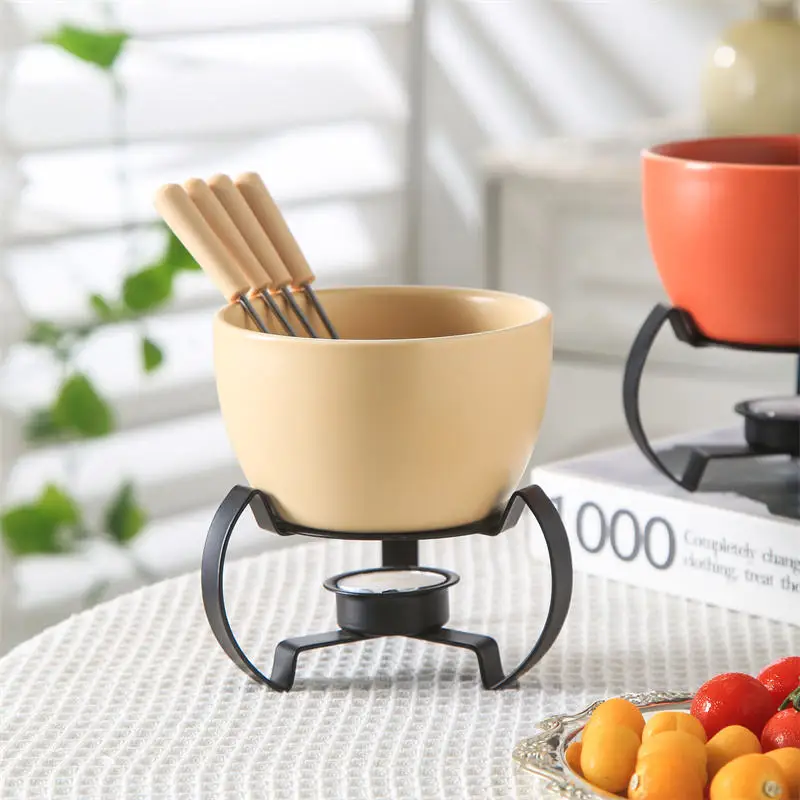 modern mini candle butter warmer cheese chocolate ceramic fondue set