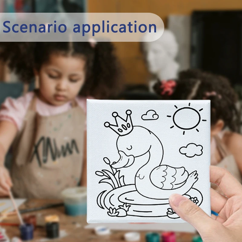 24 packs 10*10CM DIY Mini Canvas and wood display Easel Sets Multi Size Mini Wood Easel With Canvas Sets For Kids Painting