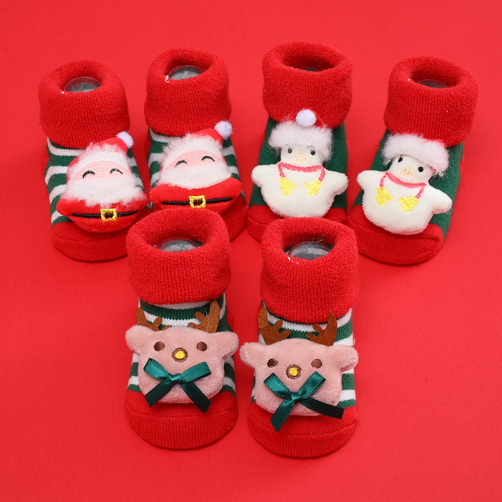 New Christmas baby shoes socks with non-slip glue winter thickened terry socks baby shoes grip socks