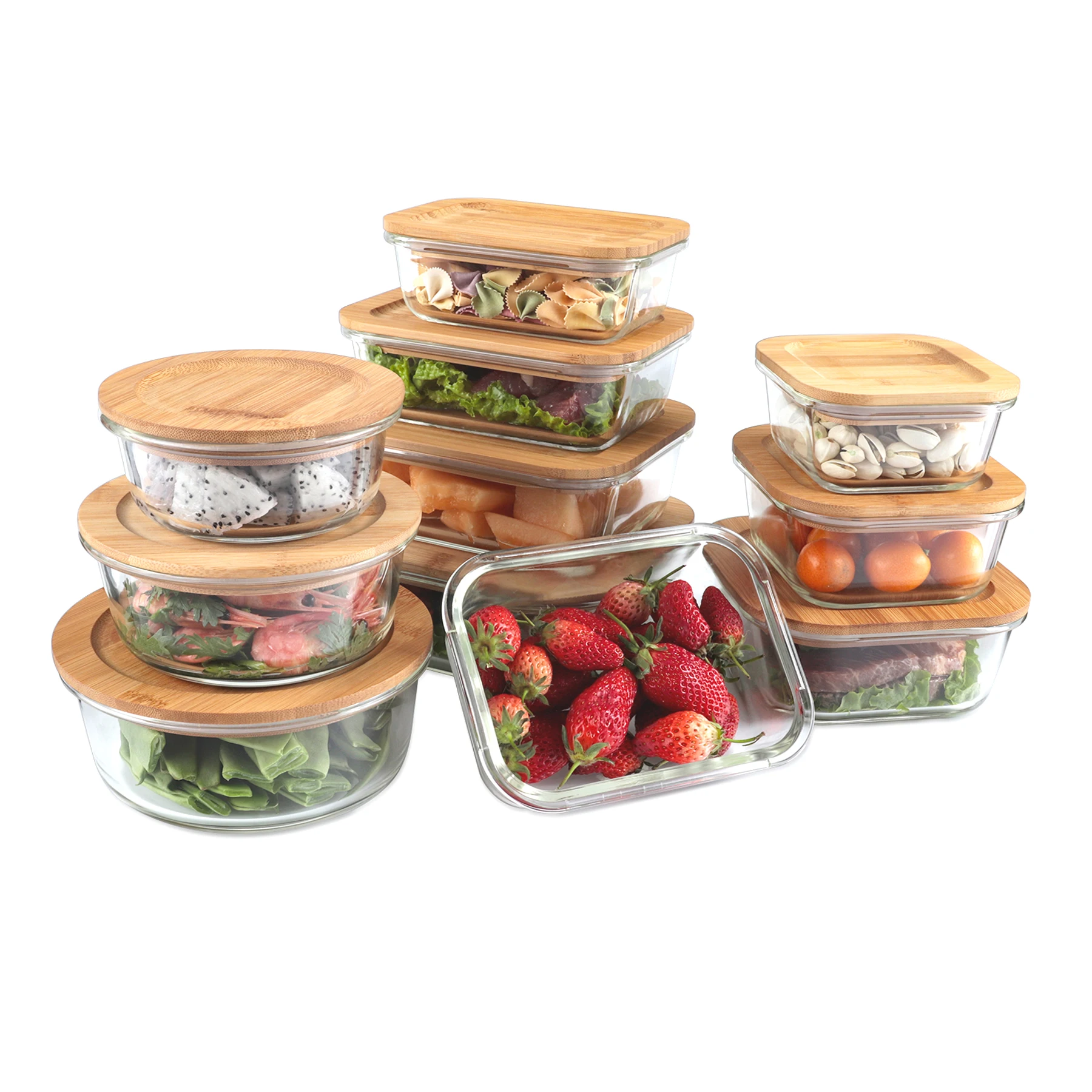 Eco friendly bamboo lid lunch box glass kitchen food storage containers  sets