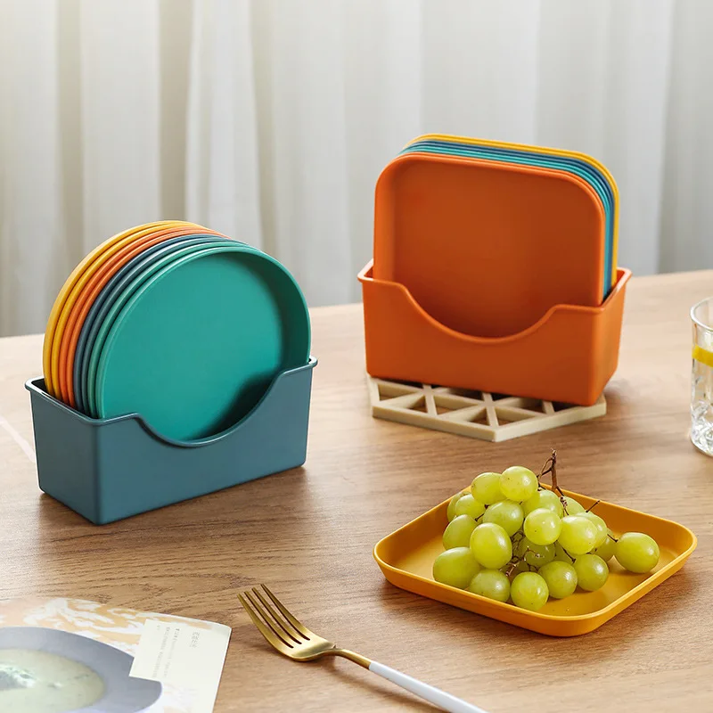 Милые винтажные фруктовые тарелки, небьющиеся квадратные обеденные тарелки, набор пластиковых тарелок