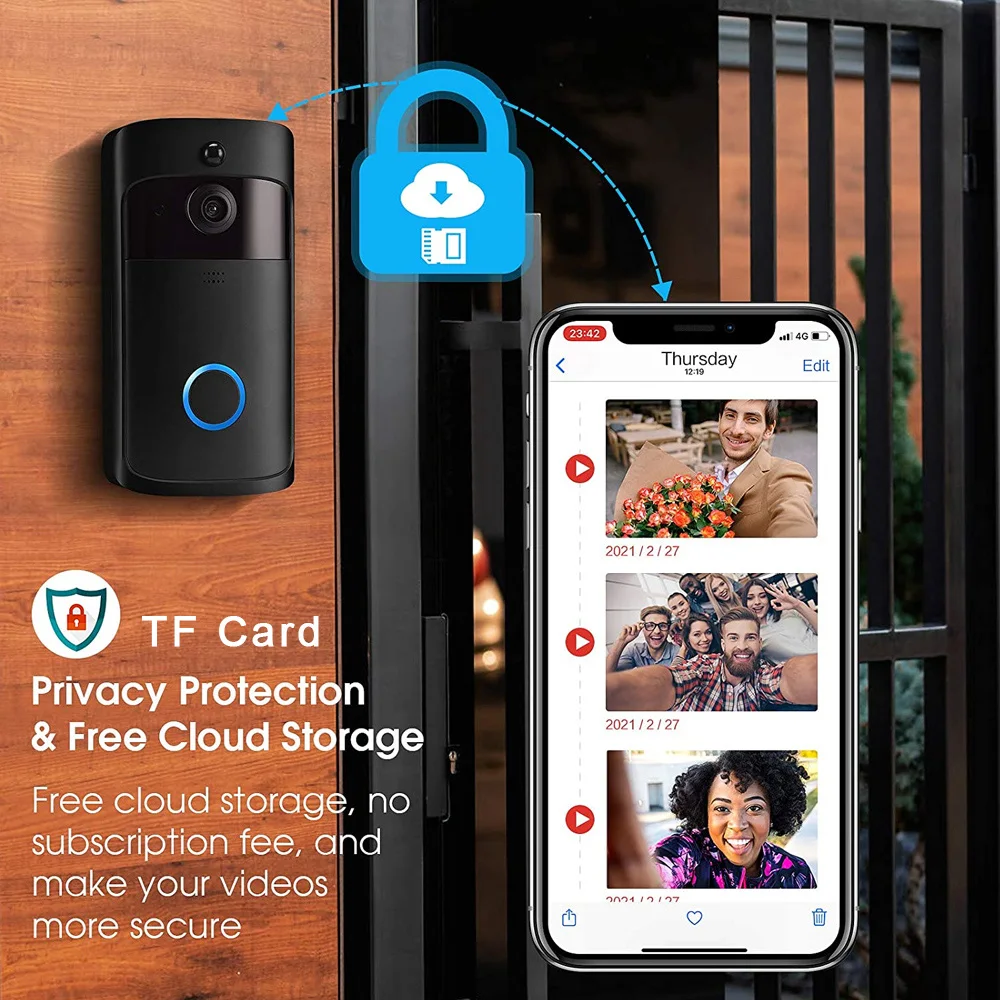 Cheap Video Doorbell Wireless Wifi Camera With Chime 3 pcs Battery Cloud Storage Night Version Wide Angle Motion