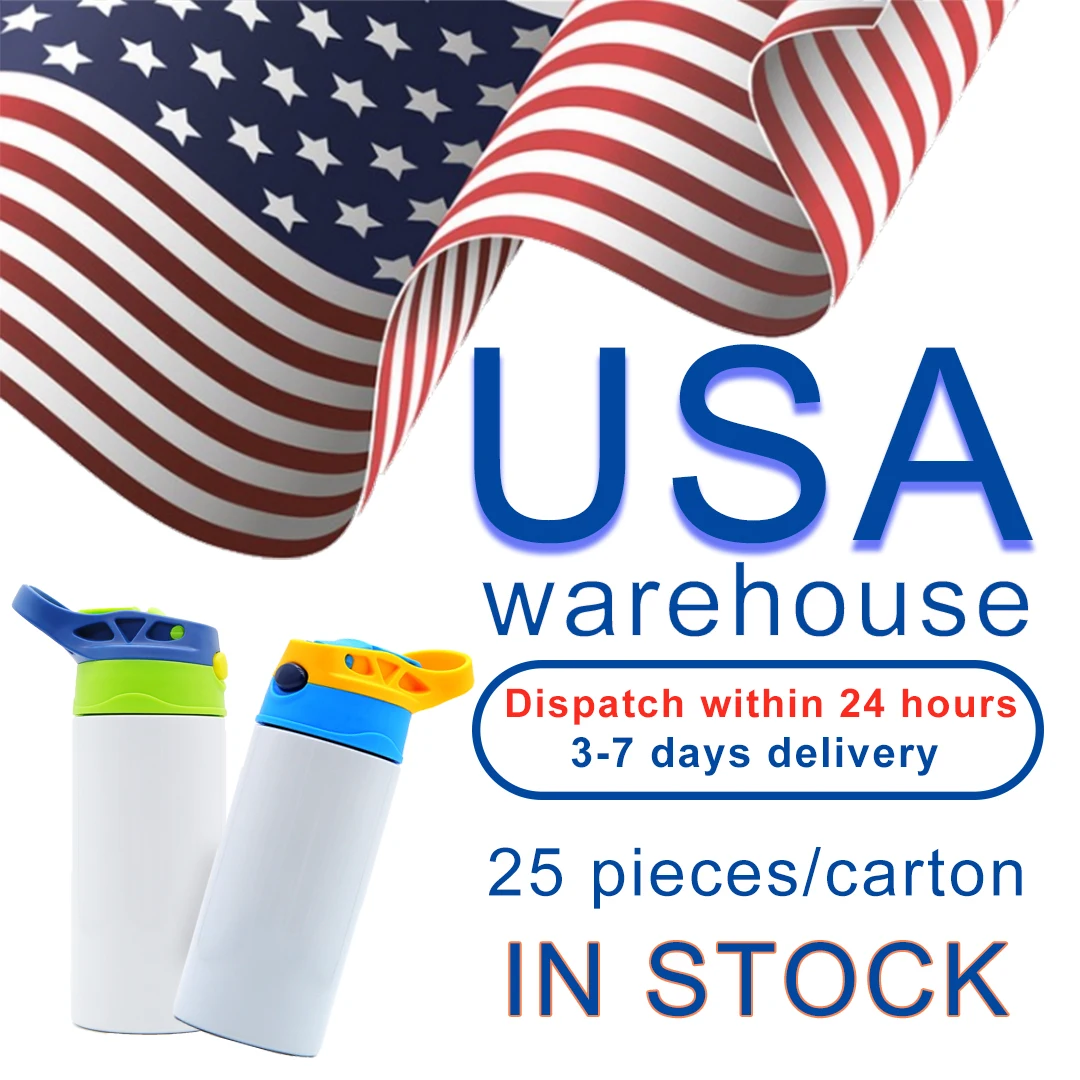 US Warehouse 350ml 12oz Stainless Steel kids cup water bottle Cup DIY Sublimation Blanks Straight  kids sublimation tumblers