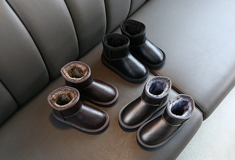 Hot selling children leather shoes unisex snow boots thicken in bulk