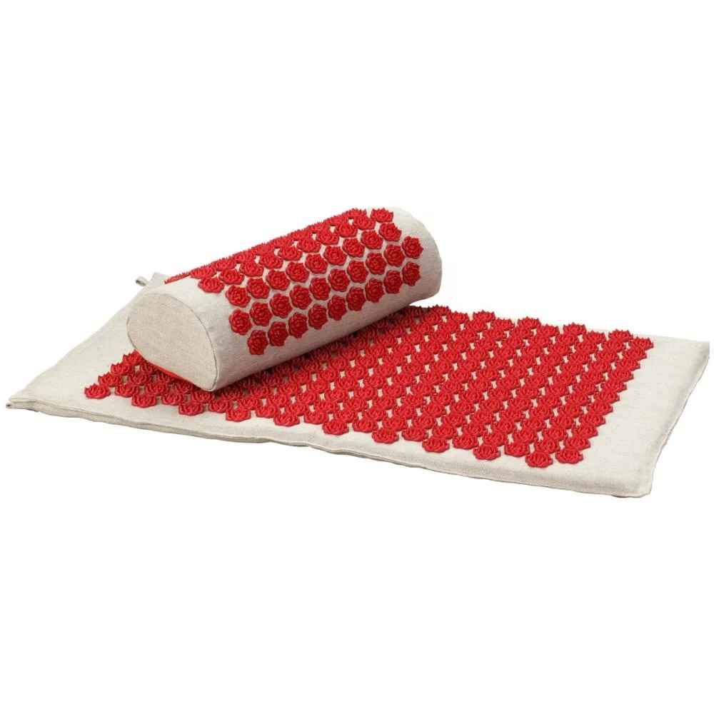 ZRWM44 Acupressure Mat and Neck Pillow Set Natural Organic Linen Cotton Acupuncture Mat and Bag Back Pain Relief