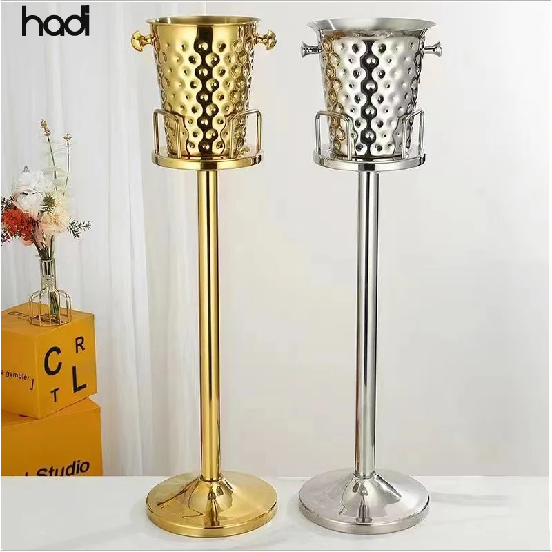 Luxury stand tall champagne & ice bucket , touch of elegance class ice bucket hammered gold ice bucket stainless steel stand