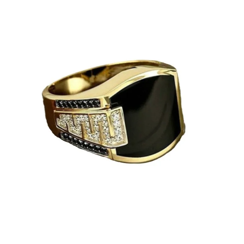 Cross-border hot selling jewelry wide-face black diamond men ring European and American fashion hip hop full diamond ring