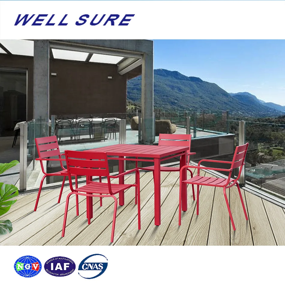 High Quality Metal Aluminum Hotel Home Luxury Dining Room 4 Chairs Dining Table Set
