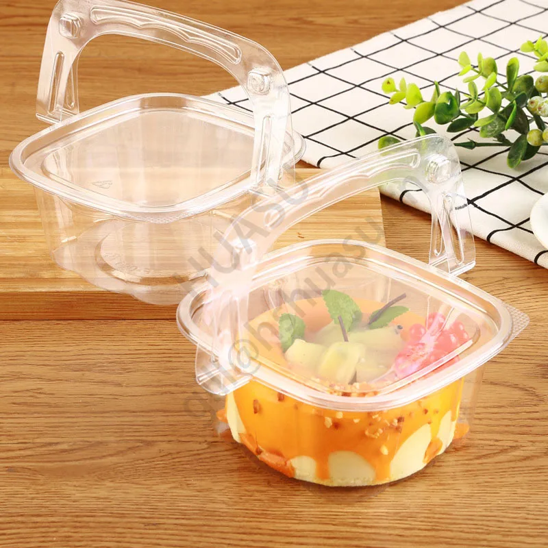 Transparent Plastic PET Gift Box Portable Flower Basket Mousse portable cake box Take away Candy Packaging Box with Handle