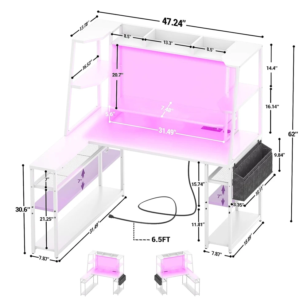 led pc gaming table set home office furniture wooden desktop gamer light large corner studio computer game desk with sockets