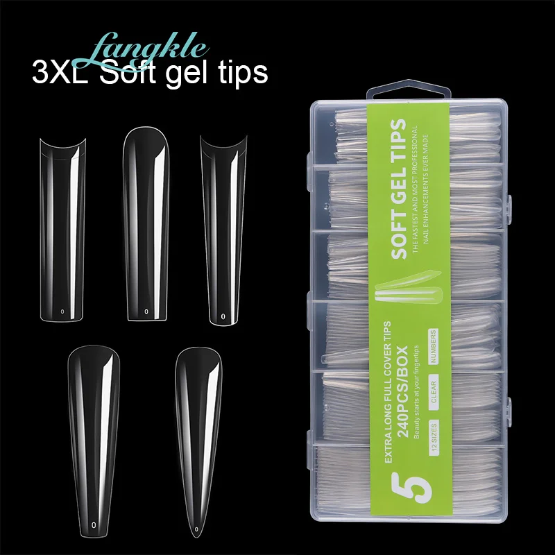Fangkle Wholesale hotselling soft gel 240  3 XXL c curve long  coffin nail tips in China