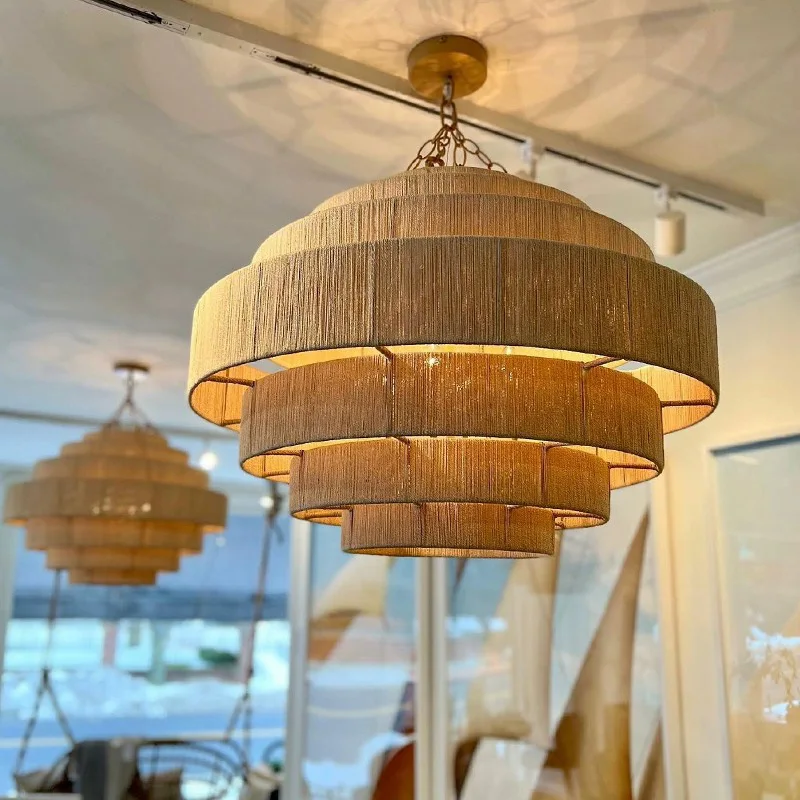 New Arrival Eco-friendly Material Rustic Style 3-tier Wicker Rattan Light Bamboo Lampshades