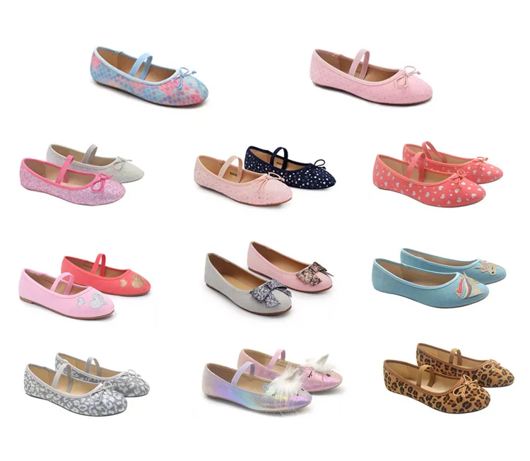 Wholesale shoes stock round toe cute kids casual shoes girls flat ballerinas footwear children school dress shoes for kid