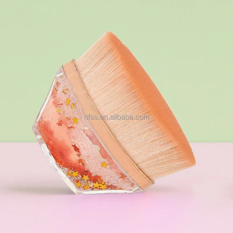  High Quality Synthetic Hair Rhinestone Flat Top Foundation Cosmetic Brush Durable Glitter Floating Hexagon Kabuki Makeup Brush