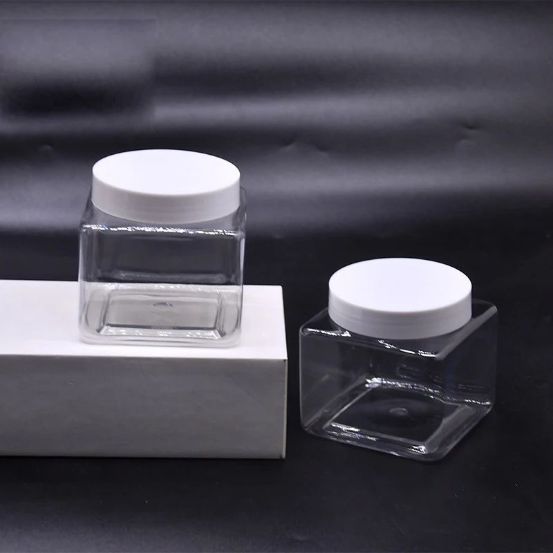 8oz 250ml square cosmetic PET scrub jar clear pots cosmetic body scrub container empty pet plastic jars