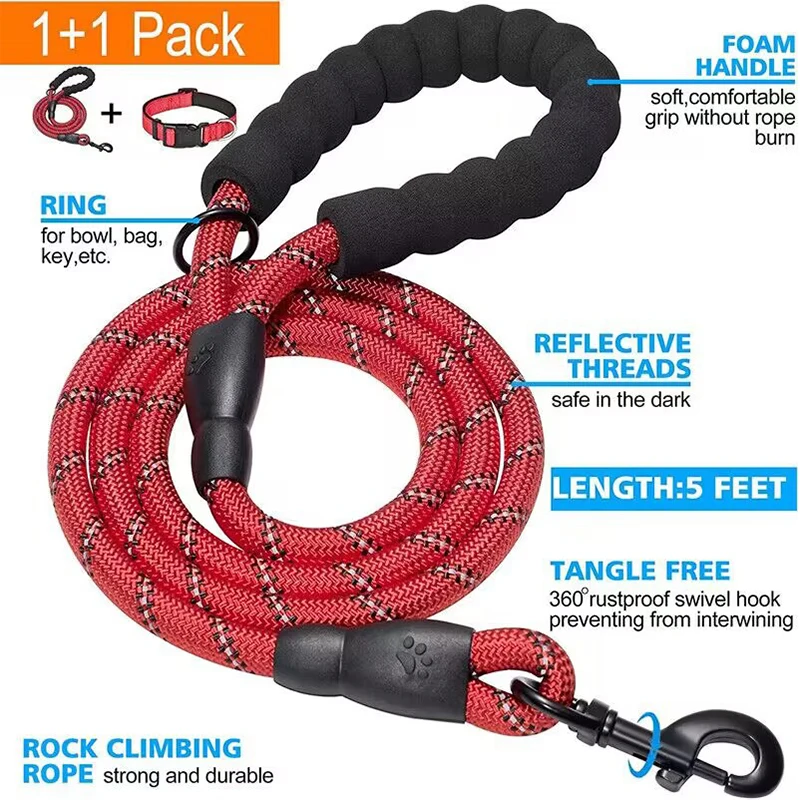 Custom coulerful reflective nylon climbing rope pet dog collars leashes