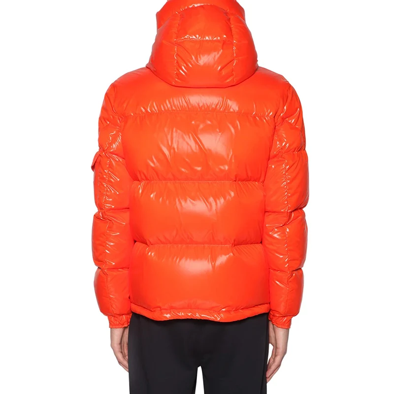 Men Winter Orange Shiny Cotton Down High Neck Puffer Jacket