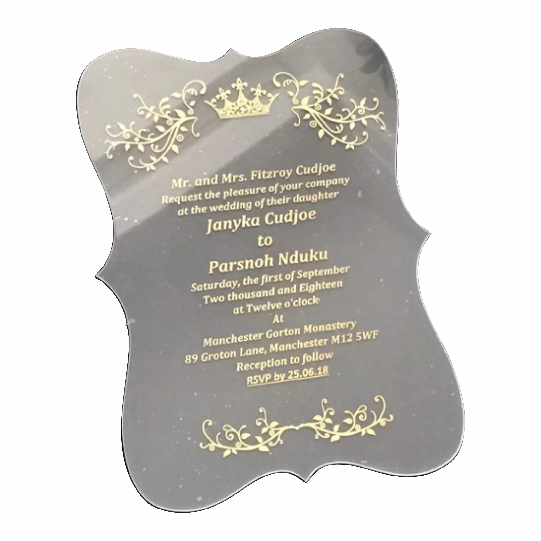 Acrylic wedding invitation cards with custom size and design