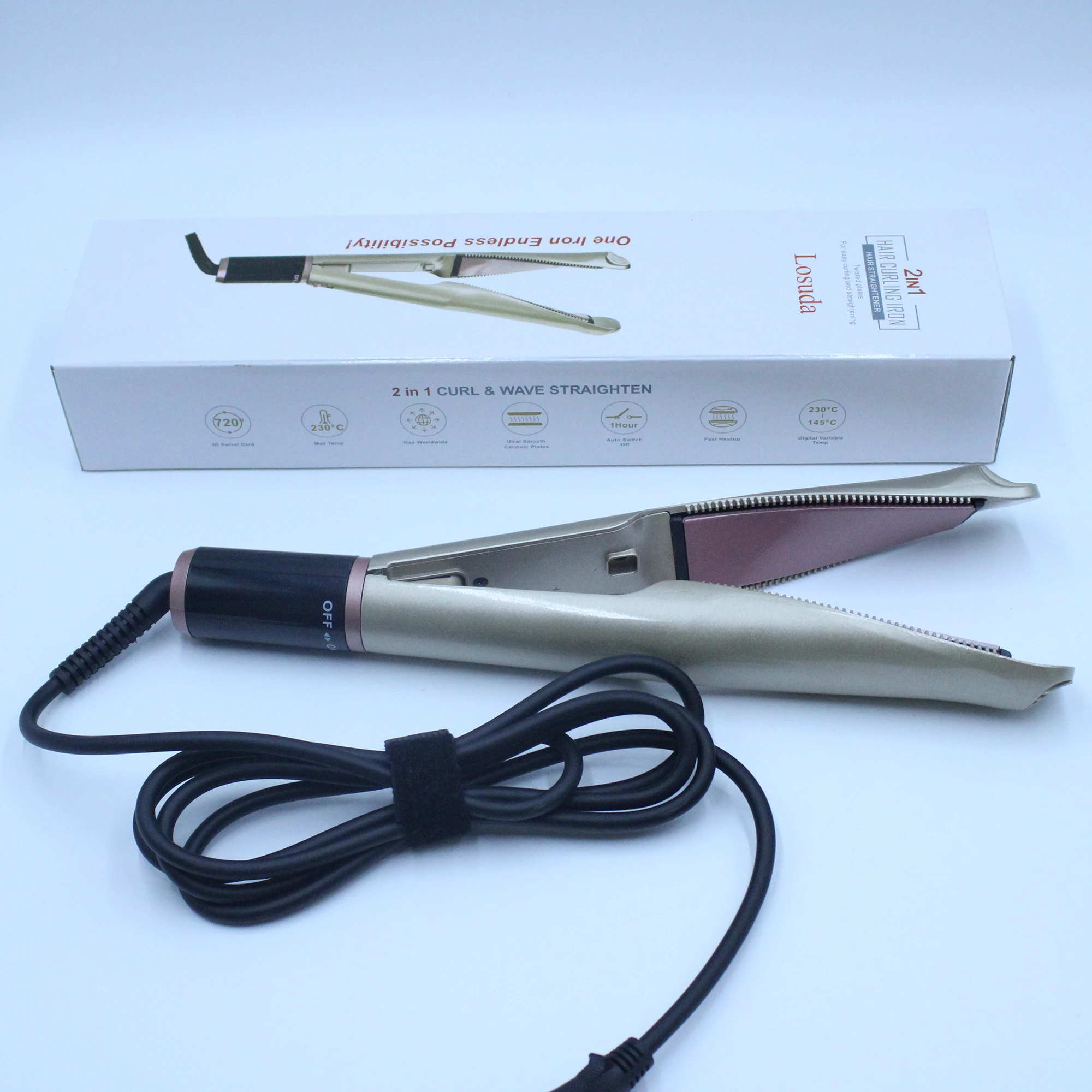 Professional 2 in 1 Electric Hair Curling Irons Ceramic Tourmaline with Digital LCD Display Hair Curler Straightener for woman