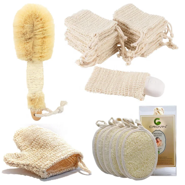 Eco Friendly Zero Waste Plastic Free  Organic Natural Sisal Bamboo Loofah Linen Bath Shower Body Bath Scrub Exfoliating Mitt