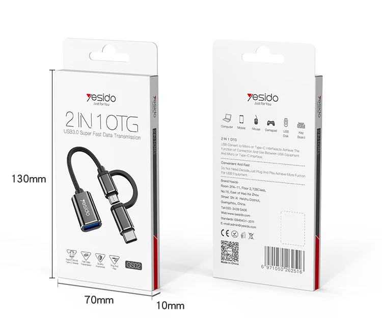  Yesido 2 в 1 Micro Type C USB Otg адаптер кабель Type-C к Usb 3 0 OTG для мобильного