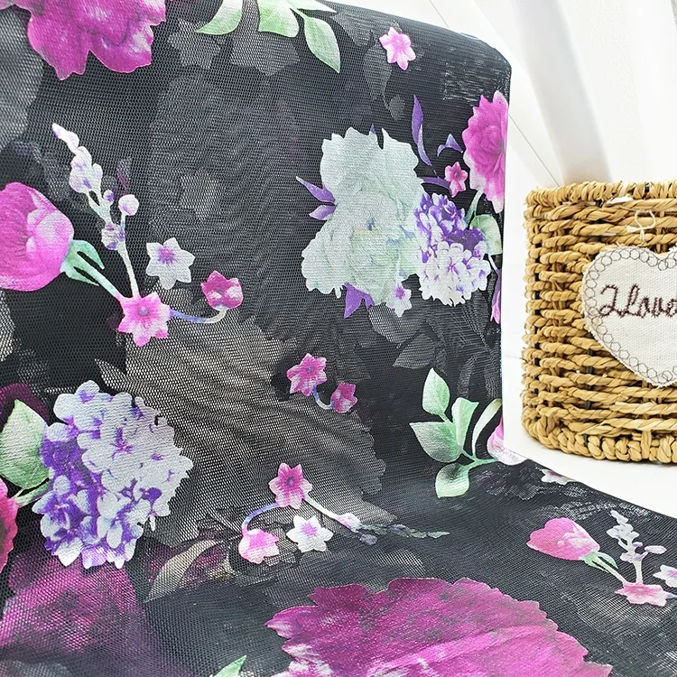 new 50g quick dry stretch floral jacquard printed knitted tulle 100 polyester fabric
