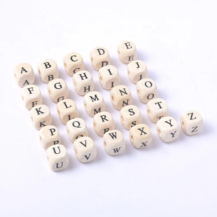 Good quality diy children jewelry accessories lotus wooden alphabet letter cube square wood beads