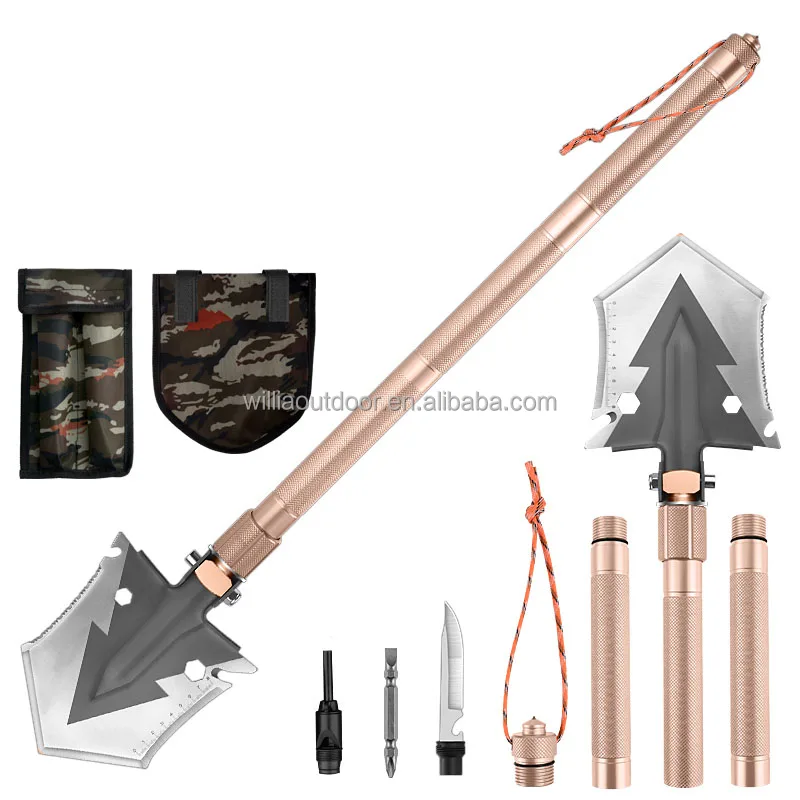 Stainless Steel Outdoors Equipment Industrial Multi-Function Folding Survival Tactical Shovel Knife Whistle Camping