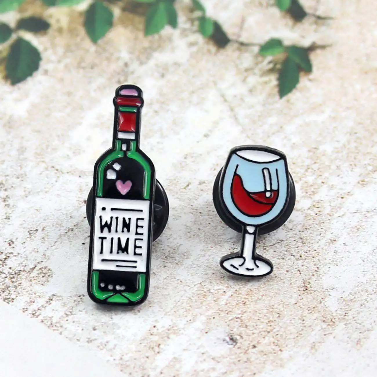 2pack Metal Wine Glass and Bottle for Wine Time Red Wine Cup and Bottle Brooch and Pin For Women and Men For Jewelry Gifts