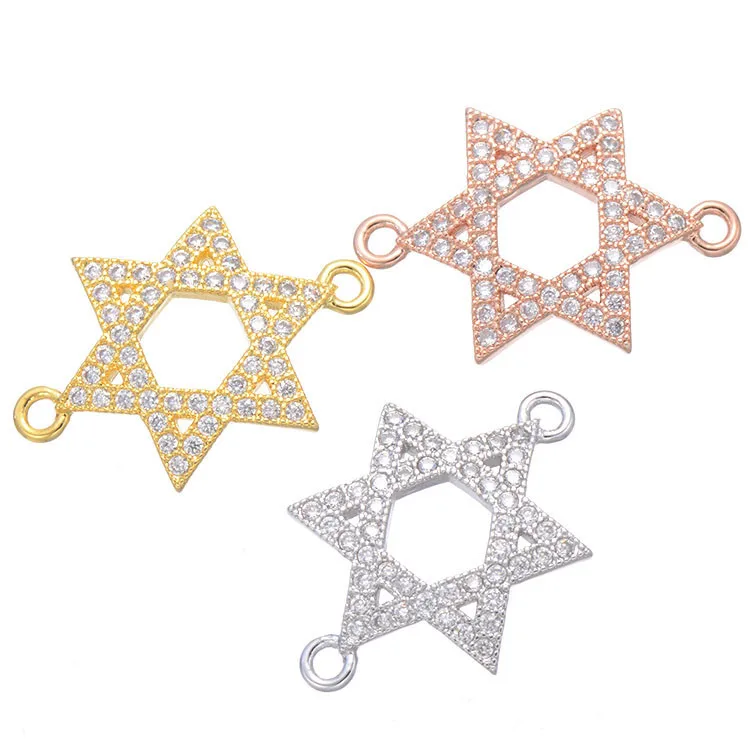 Two Holes Connector Micro Pave CZ Copper Alloy DIY Jewelry Accessories Inlay ZIRCON Magen Star of David Shape Pendant Charm