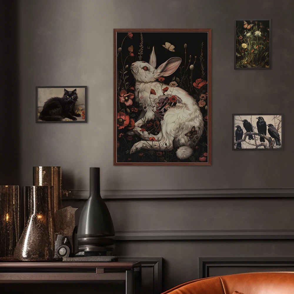 Putuo Decor Gothic Darkness Wooden Sign Rabbit Deer Wolf Boho Living Room Bedroom Wall Wood Sign