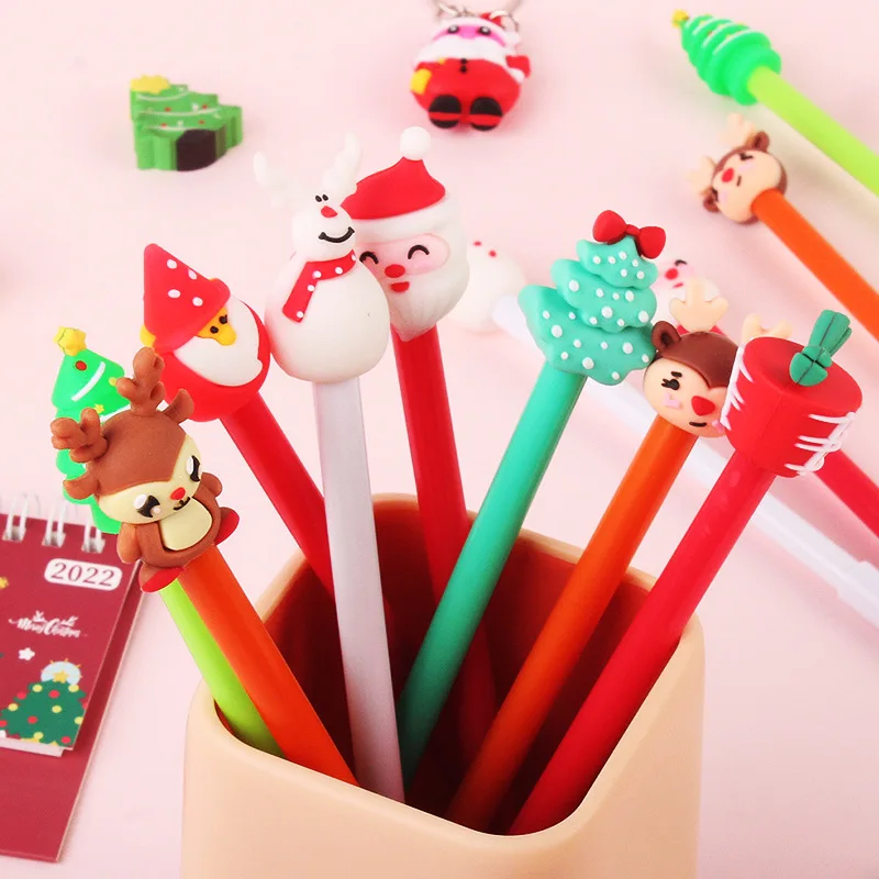 Cartoon Christmas 3D Neutral Pen Full Needle Smooth Water Slide Neutral Pen Black Pen Core Santa Claus Animal