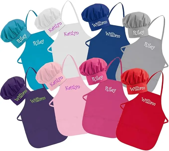 Custom Kids Chef Hat and Apron for Cooking Kitchen Baking Painting Aprons Children Artist With Pockets