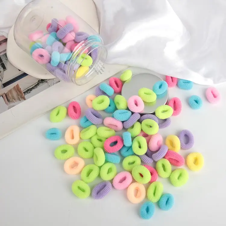 Small Colorful Hair Elastics Ponytail Holders Seamless Cotton Little Girls Kids Toddler Soft 100 Psc Baby Hair Ties With Bottle