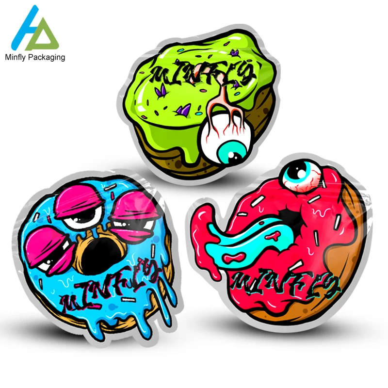 Minfly Plastic Custom Printing 3.5g 7g 14g 28g Die Cut Irregular Ziplock Special Shape Plastic Childproof Mylar Bag Pouch
