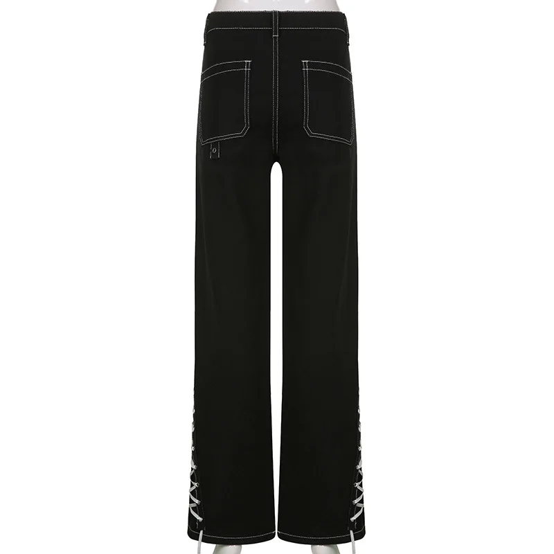 Blue Team custom Loose and straight jeans Similar lace perforated design strappy Special design jeans for women