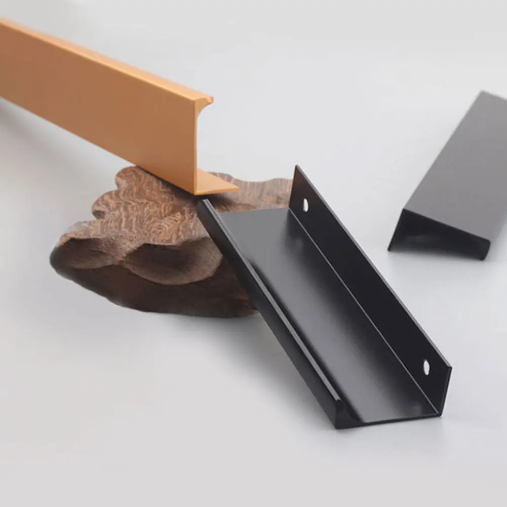 Invisible Hidden Black Aluminum Alloy Handle For Kitchen Cabinet Wardrobe Closet Drawer Door Handles