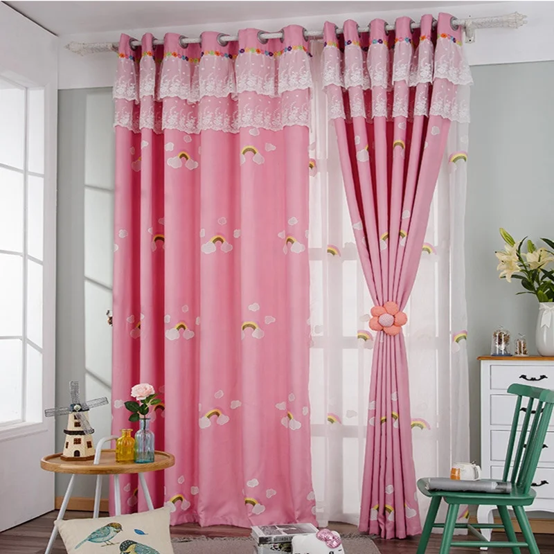 High quality lovely children girls bedroom windows curtain with embroidery animal pattern