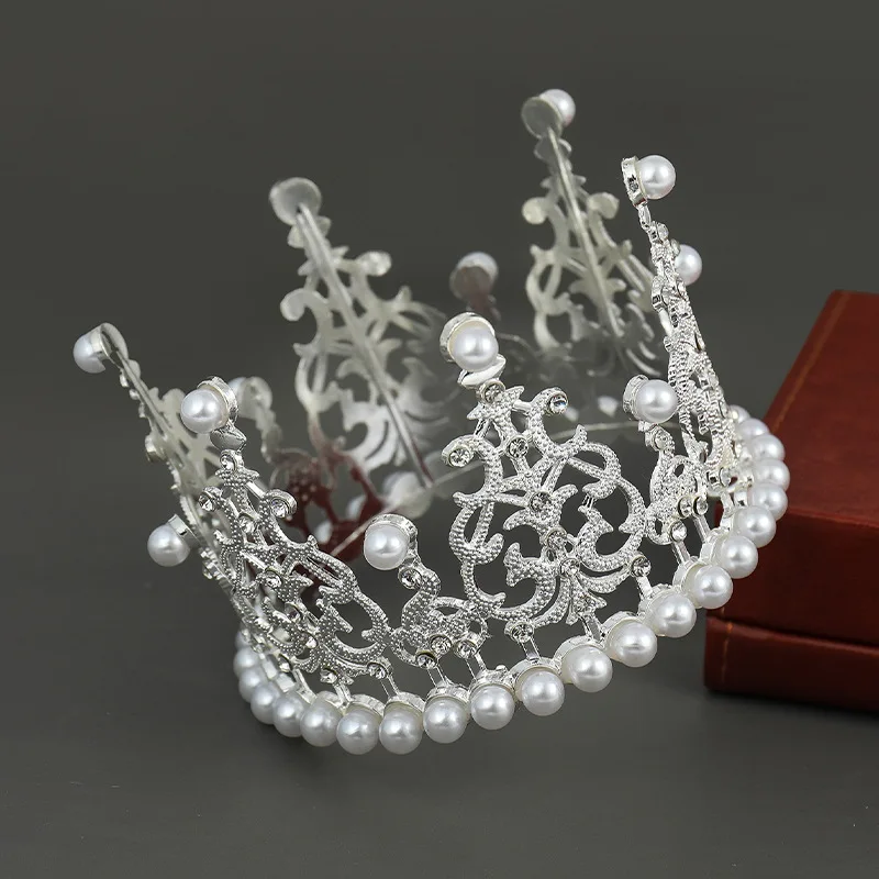 Bridal Pearl Princess Pageant Big Rhinestone Tiara Beauty Pageant Elegant Crown for Girls