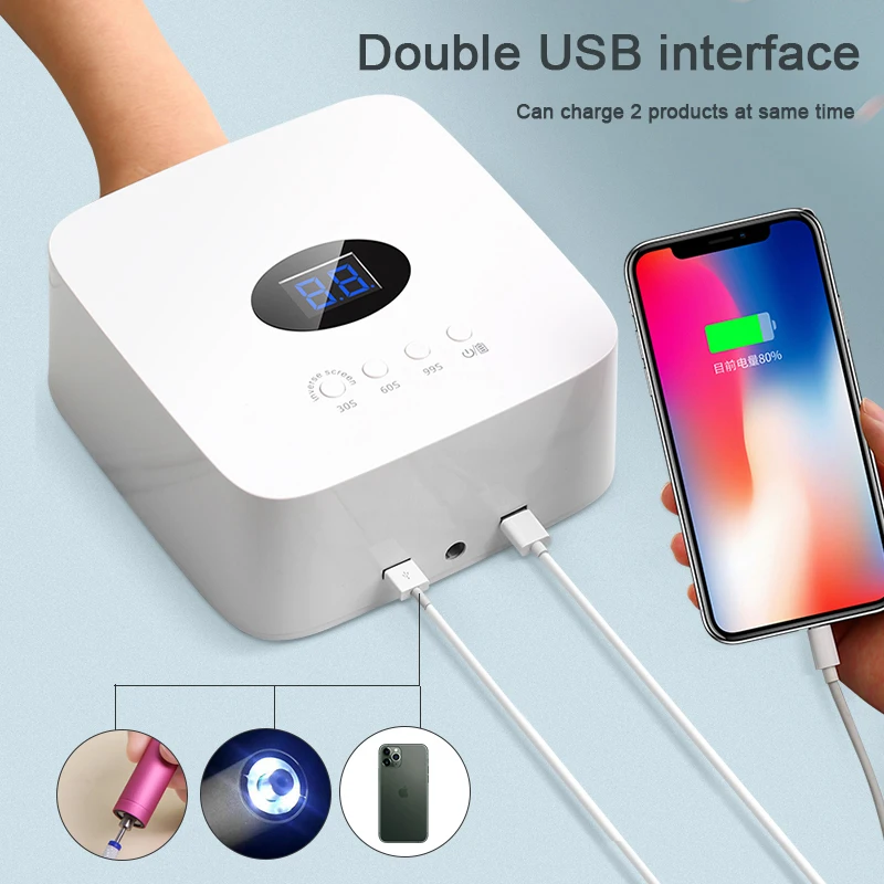 Cordless rechargeable 365+405nm UV LED nail lamp  professional 54W multi function double wavelength LED portable power bank