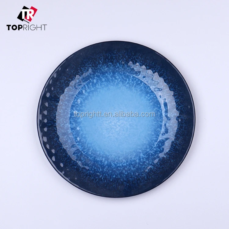 Hot Sale Wholesale Unbreakable Dinnerware Kitchen Plastic Pates Blue Melamine Side Plates with Ceramic Look