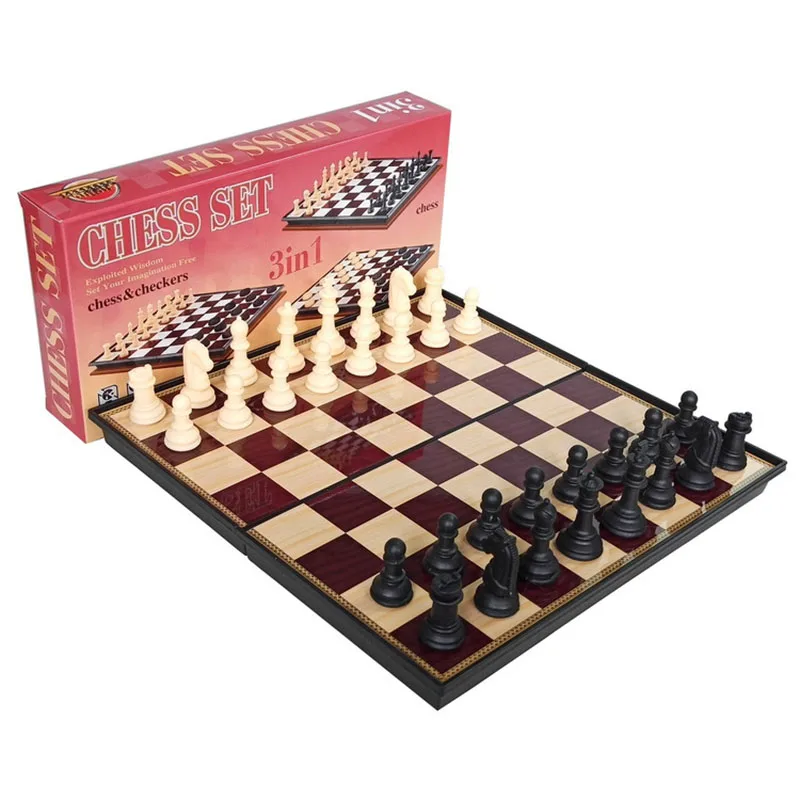 High quality portable chess board game set with magnetic plastic luxury chessboard 3 in 1 chess set