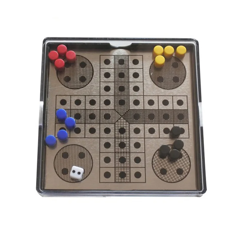 Kids Tabletop Magnetic Ludo Mini Travel Flying Chess Board Game Set