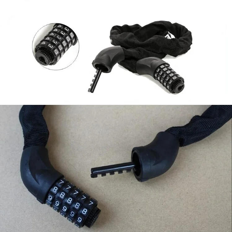 Bike Locks Chain Lock Bicycle Chains 5-Digit Resettable Combination 3.3/4 FT Bicycle Chain Cable Locks