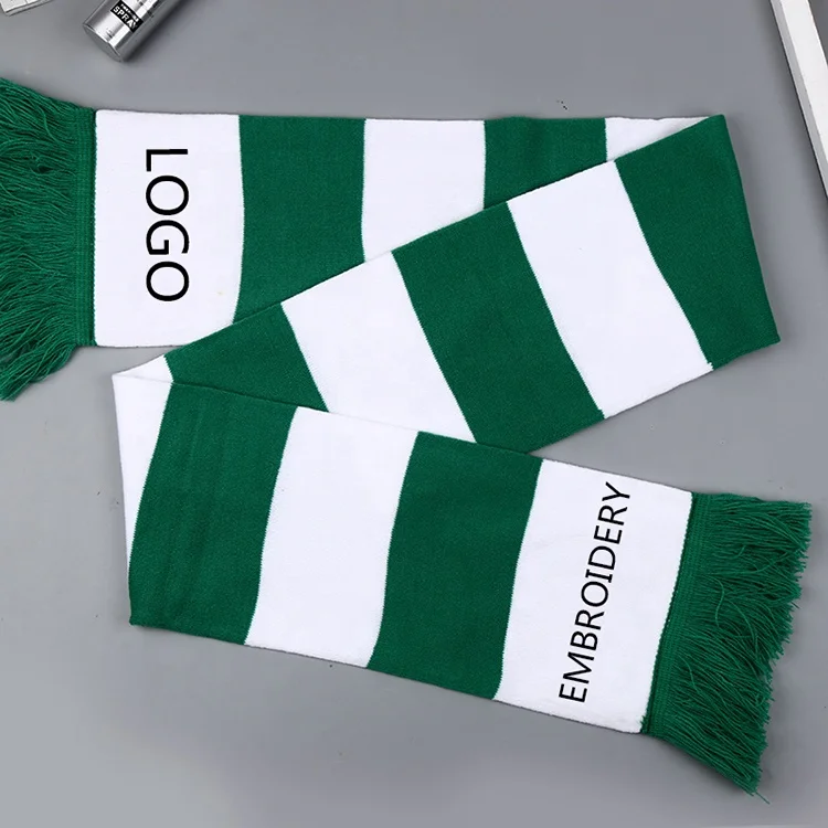 Дешевый акриловый шарф для фанатов футбола, вязаный мужской шарф для фанатов футбольной команды на заказ