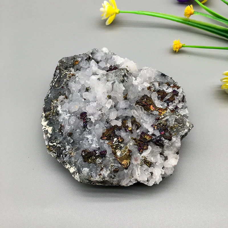 Beautiful Natural Rock Chalcopyrite Crystal Cluster Rough Pyrite Mineral Specimen crystal colourful copper for decoration