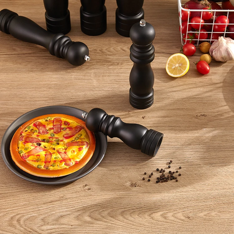 Wholesale Custom Logo Black Manual Grinder Rubber Wood Salt and Pepper Mill