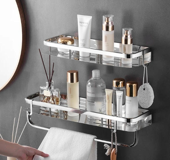 No Drilling Bathroom Storage Holder Space aluminum Triangle Design Wall Mounted Wall Shelf Dual Bathroom Corner Shelf